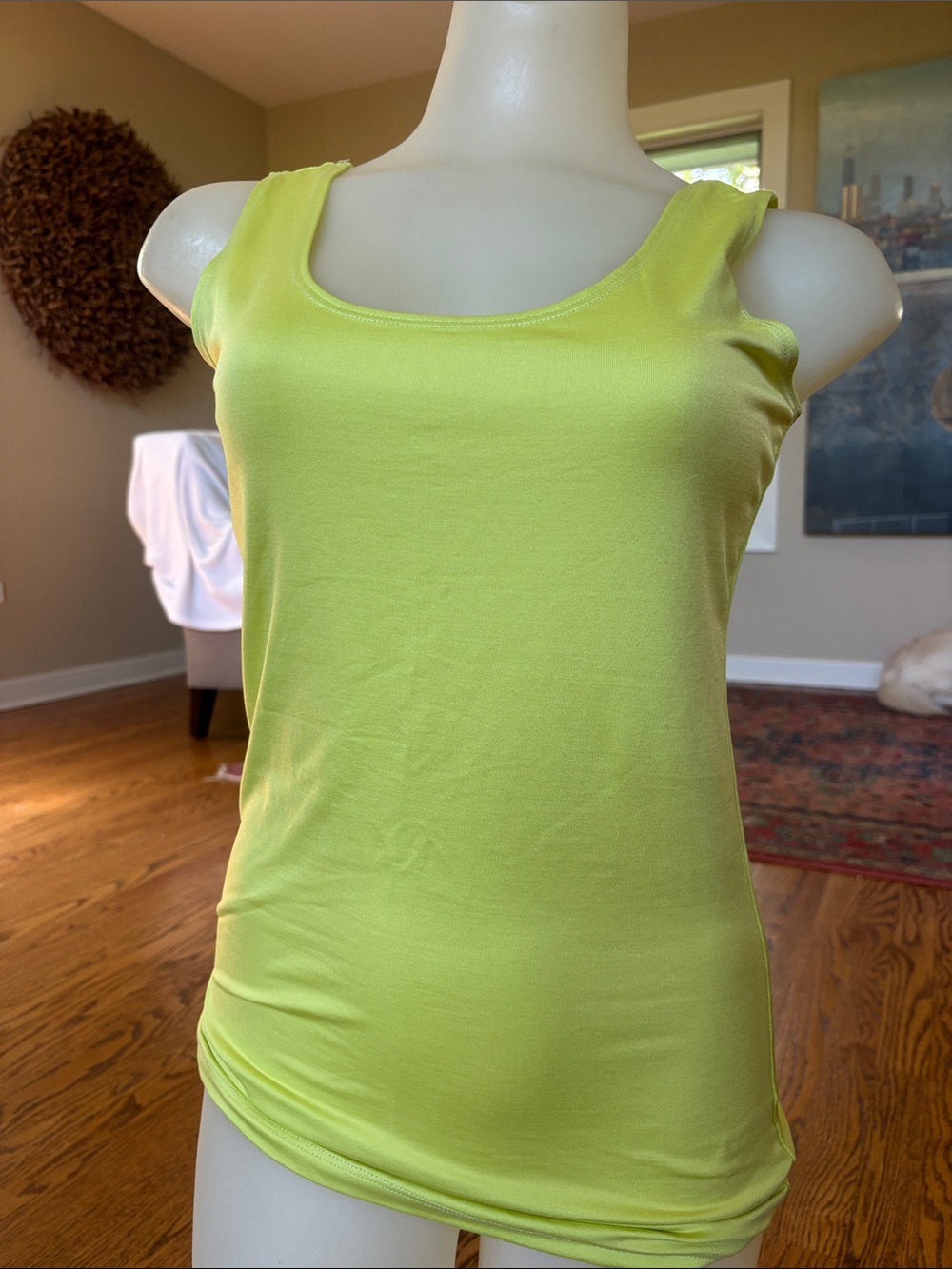 Women's Neon Lime Scoop Neck Tank Top size S